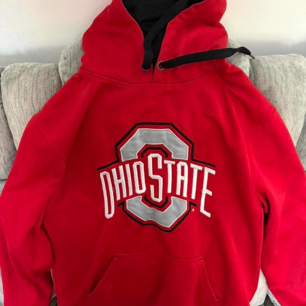 Ohio State Buckeyes Hoodie Mens Medium Red Scarlet & Gray Embroidered  Pullover